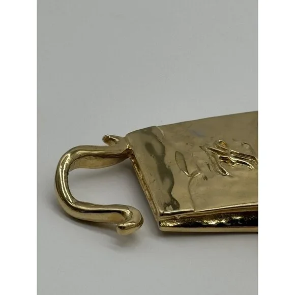 Vintage Karl Lagerfeld Gold Tone Multi Strand Chain Purse Shaped Clasp Necklace